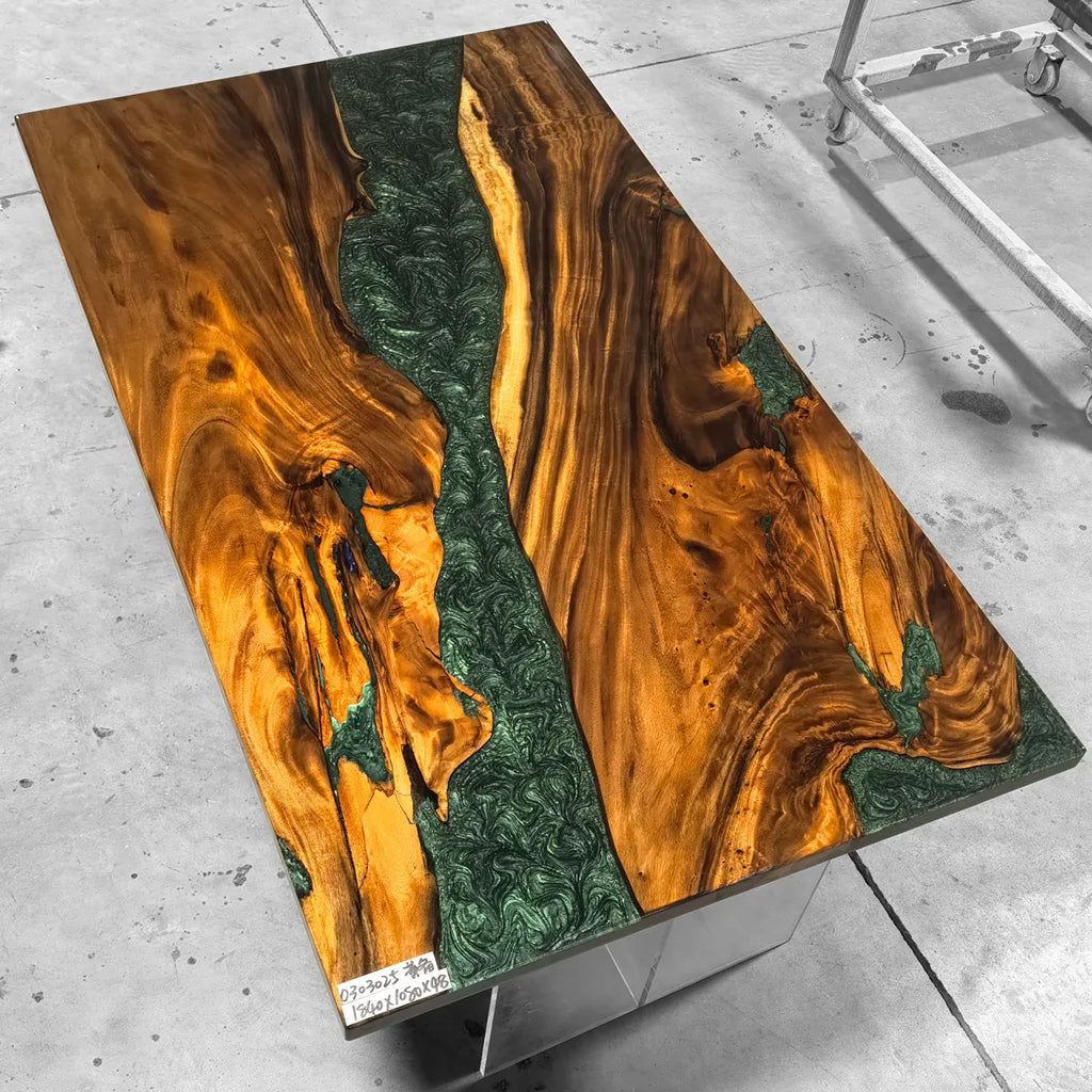 Forest green resin natural wood unique luxury 6-8 people dining table - MOOKA FURNITURE