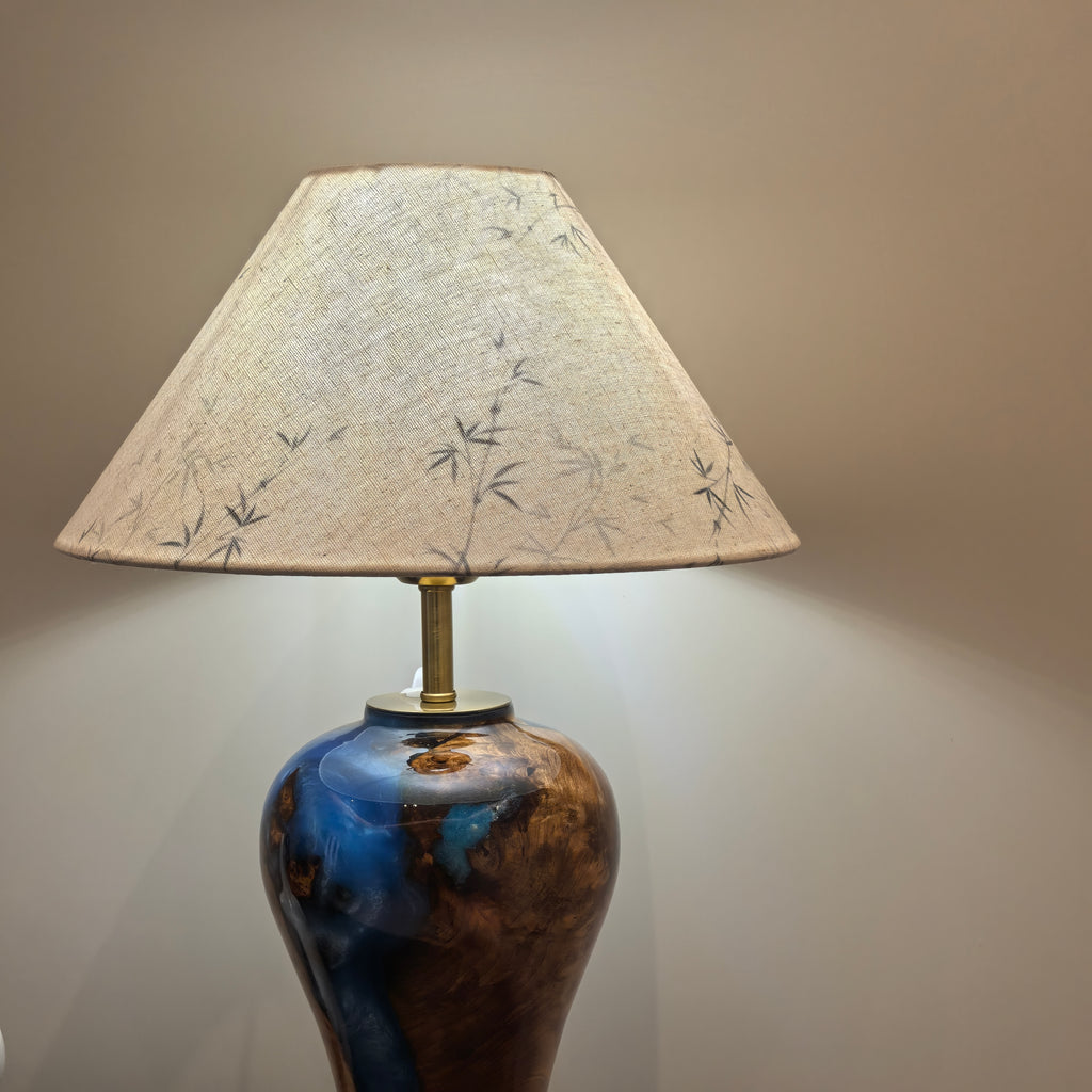 Hand-carved one-of-a-kind Burl Wood Resin table Lamp
