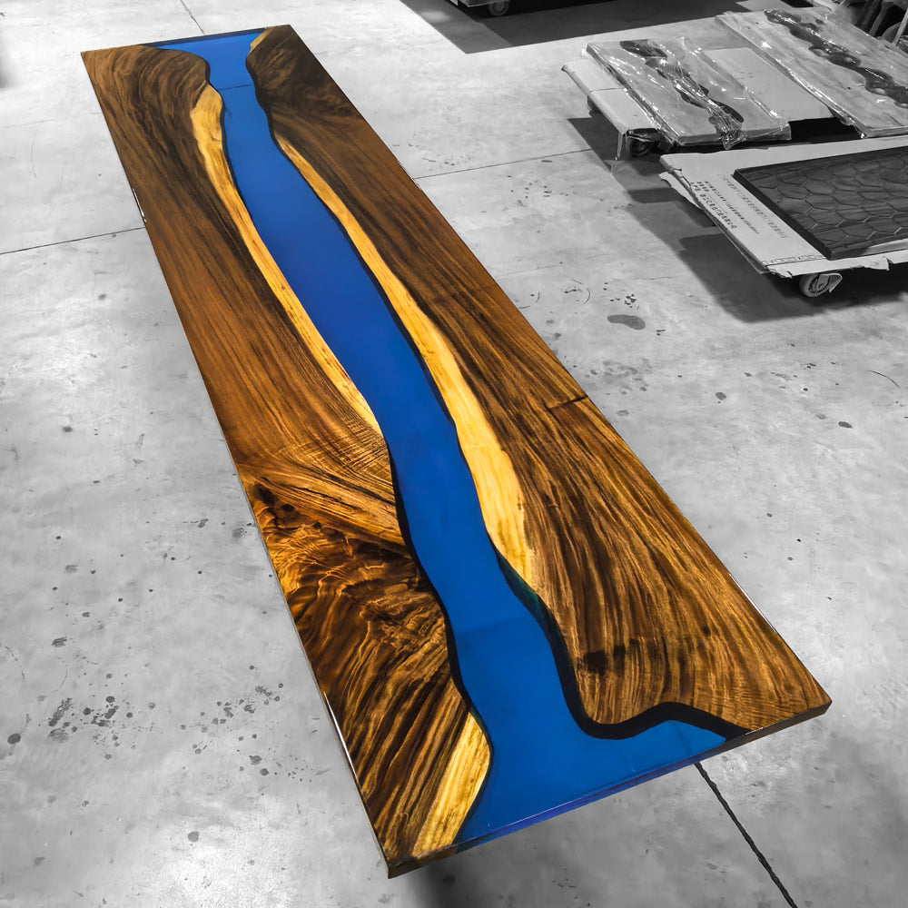 Massive table 12 ft for 14 people solid wood river table custom made for open space communal table