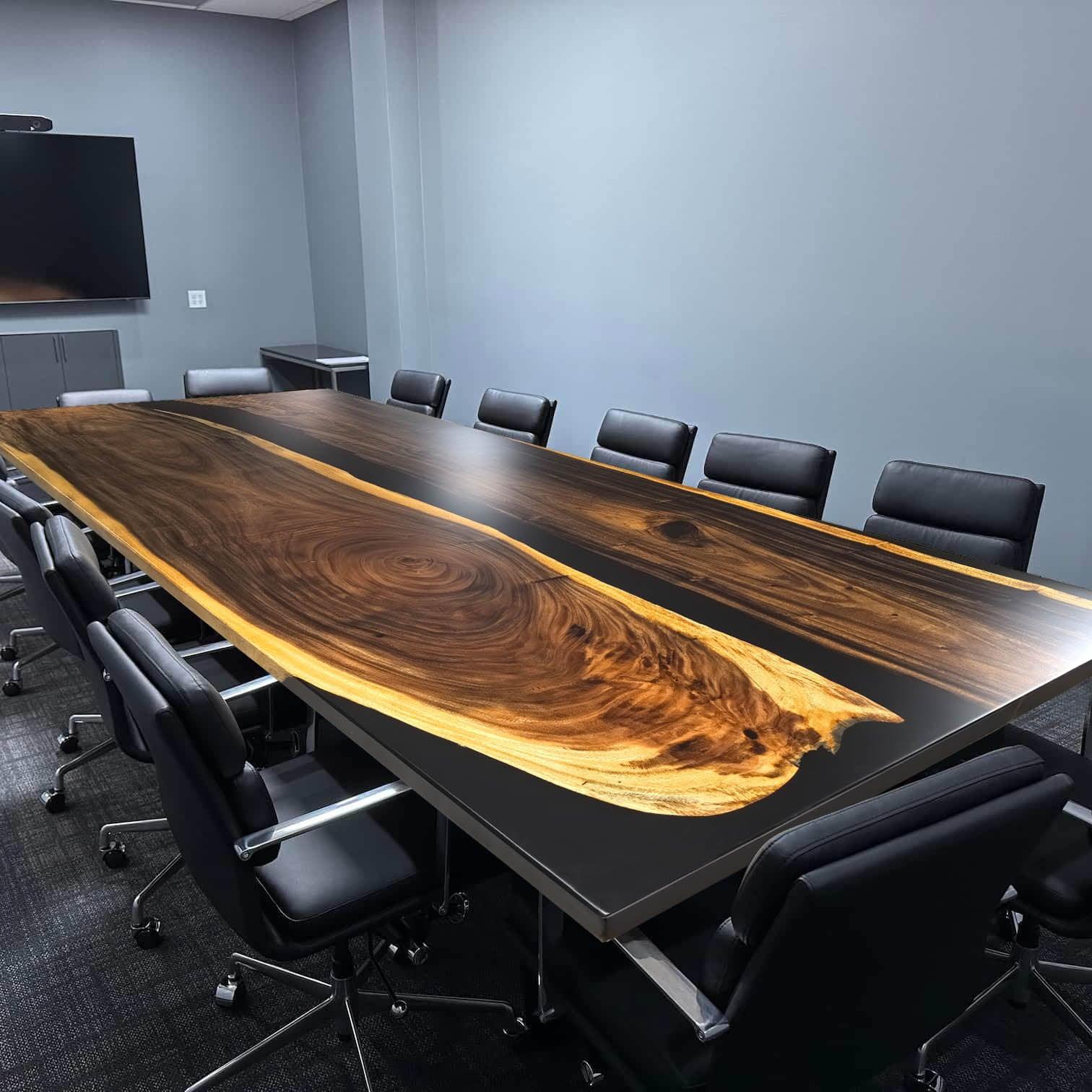 Massive Boardroom table in 12 ft for 12-14 people solid wood river epoxy conference table custom made - MOOKA FURNITURE