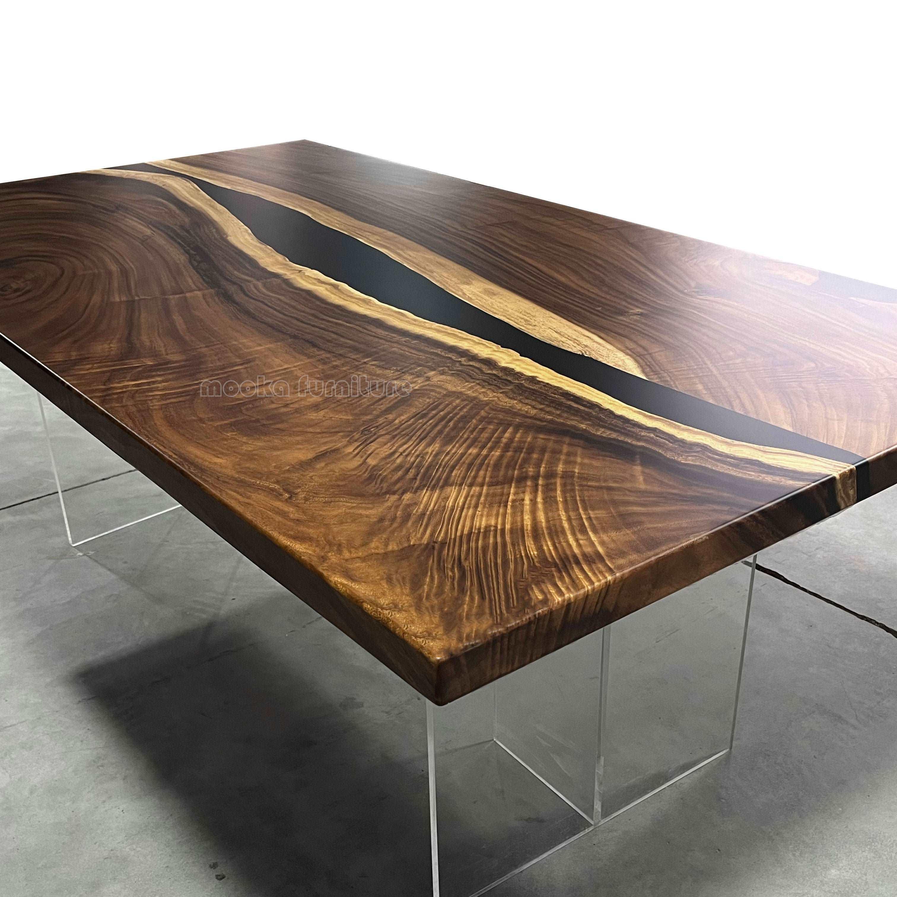 Natural Wood and epoxy dining river table for 8 people - MOOKA FURNITURE