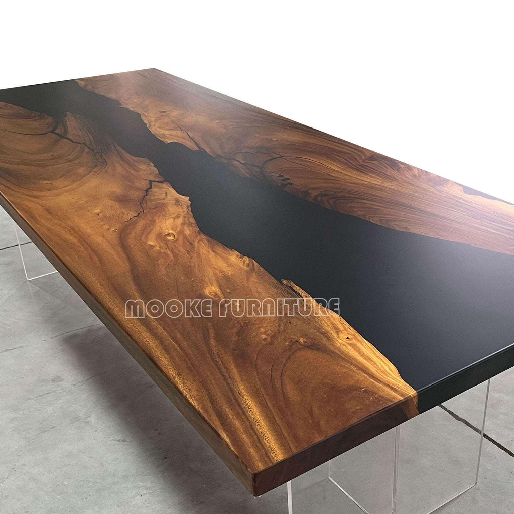 Awesome black resin wood river table for 10 pepole - MOOKA FURNITURE