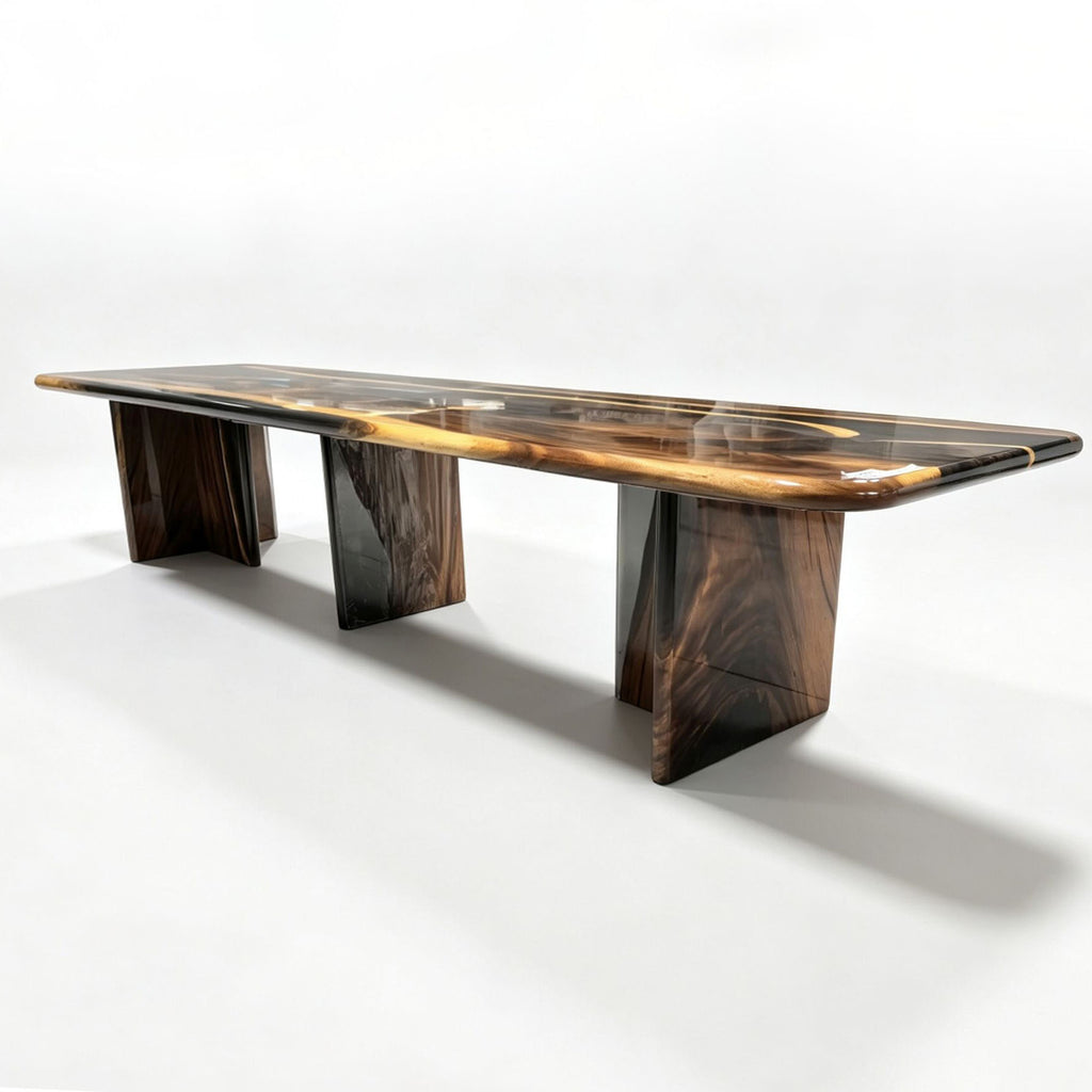Custom made T base 28" height matching to Parota wood table top for 12-16 people