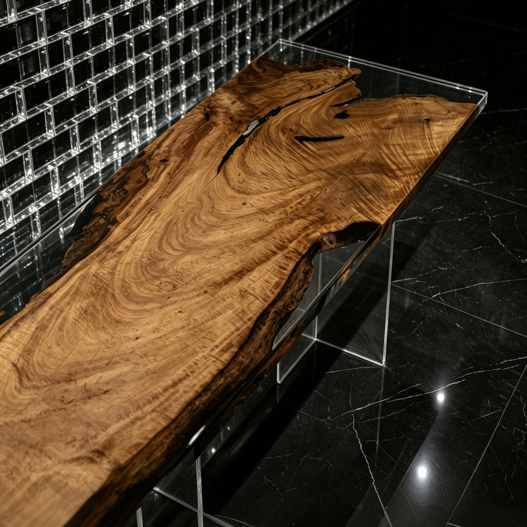Single piece of camphor wood dining table with clear epoxy river table for 8-10 people