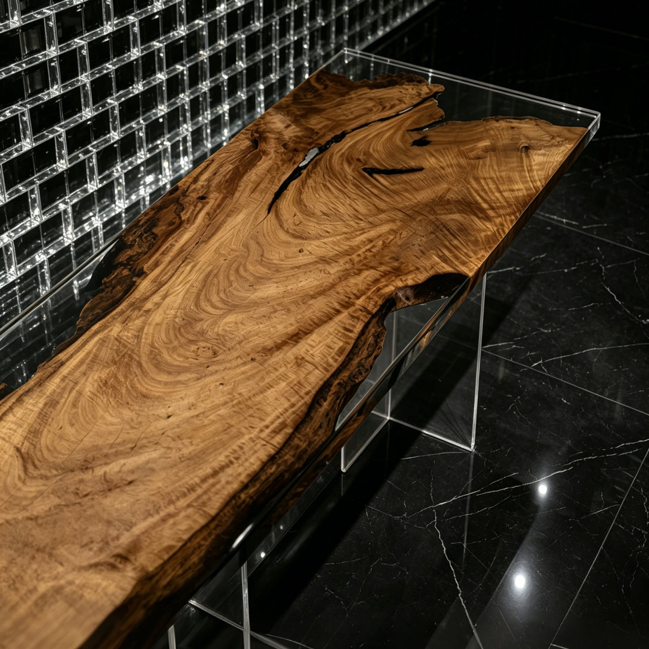 Single piece of camphor wood dining table with clear epoxy river table for 8-10 people