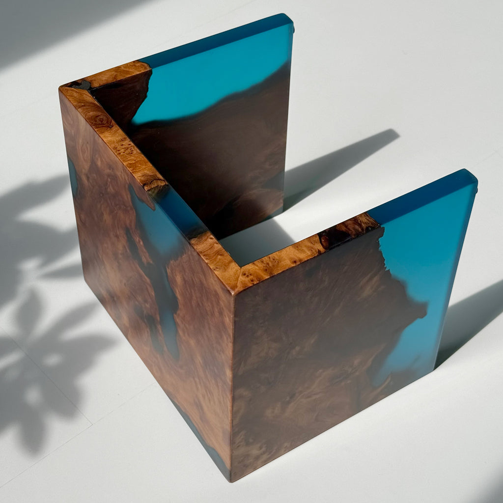 Handmade exotic burl  wood sofa armrest tray  waterfall design couch cup holder best gift for the one you love