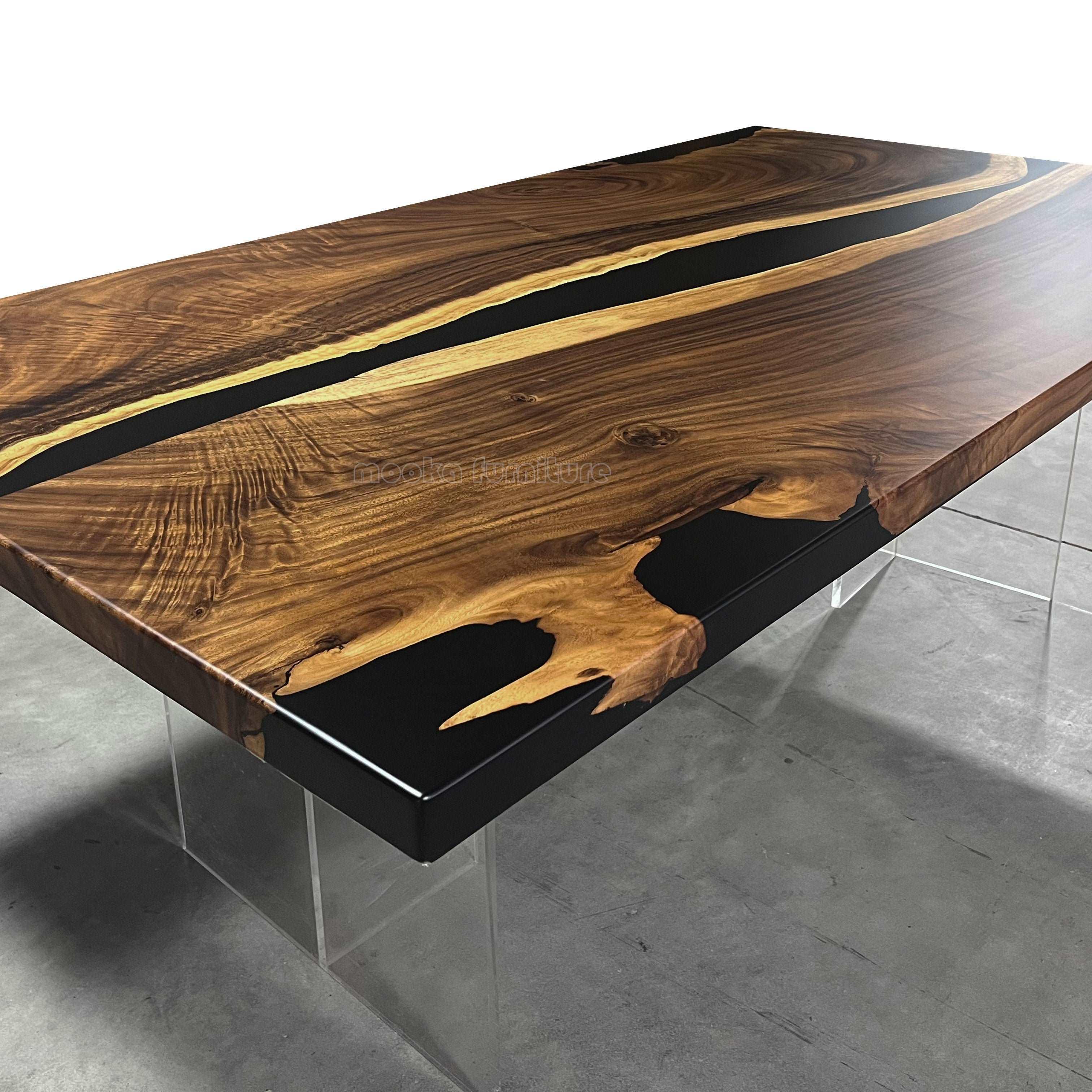 Natural Wood and epoxy dining river table for 8 people - MOOKA FURNITURE