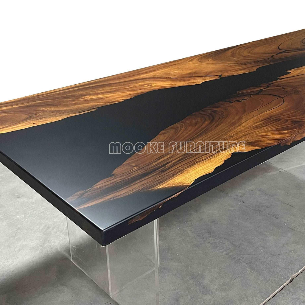 Awesome black resin wood river table for 10 pepole - MOOKA FURNITURE