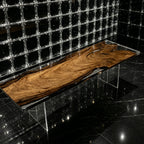 Single piece of camphor wood dining table with clear epoxy river table for 8-10 people