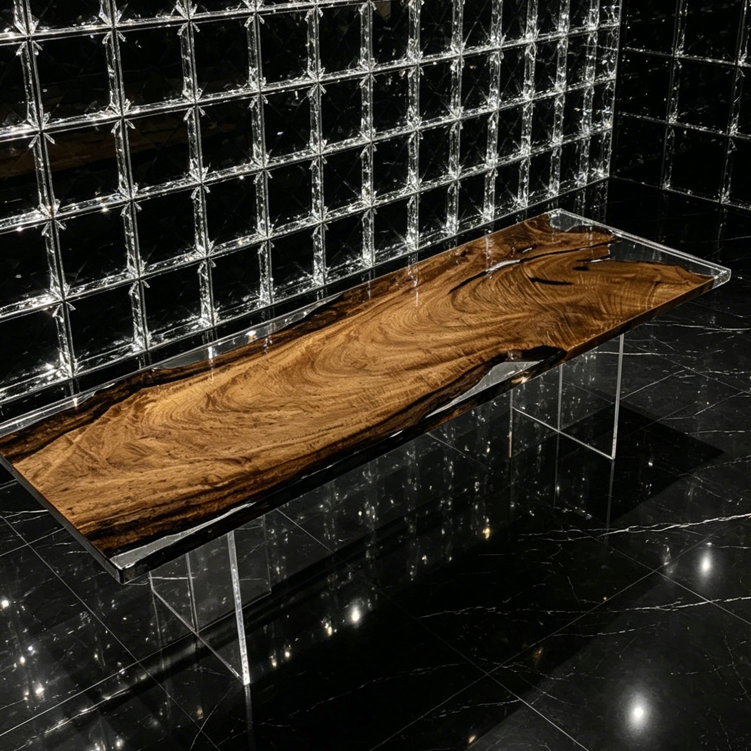Single piece of camphor wood dining table with clear epoxy river table for 8-10 people