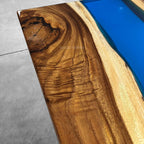 Rustic wood clear cobalt blue epoxy river wild style dining table for 8-10 people - MOOKA FURNITURE