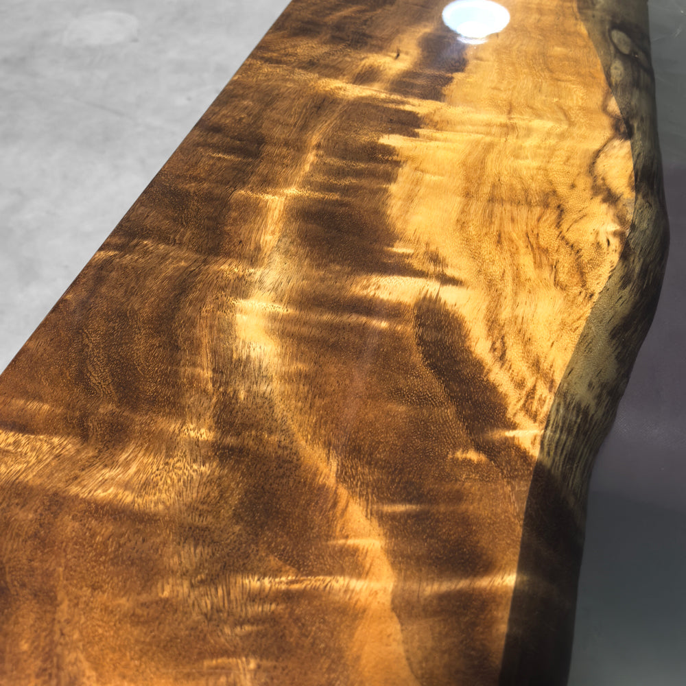 One of a kind dining table live edge organic wood with gray epoxy river table for 8 people