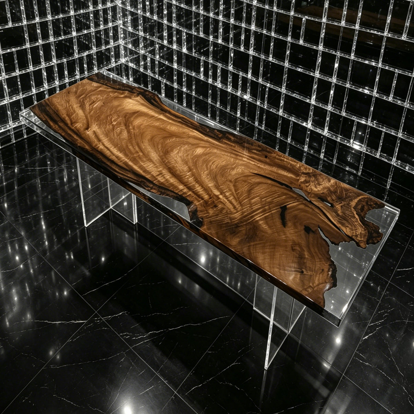 Single piece of camphor wood dining table with clear epoxy river table for 8-10 people