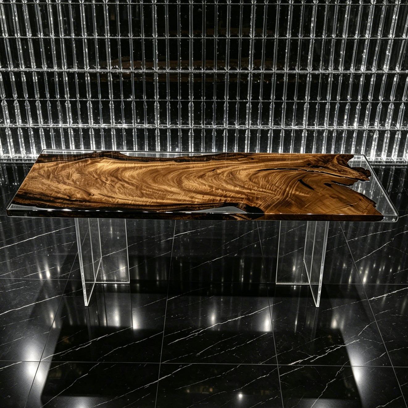Single piece of camphor wood dining table with clear epoxy river table for 8-10 people