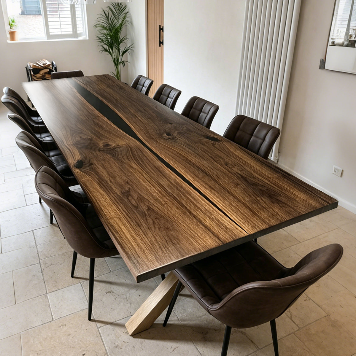 Unique book-match black walnut stylish solid wood dining table for 10
