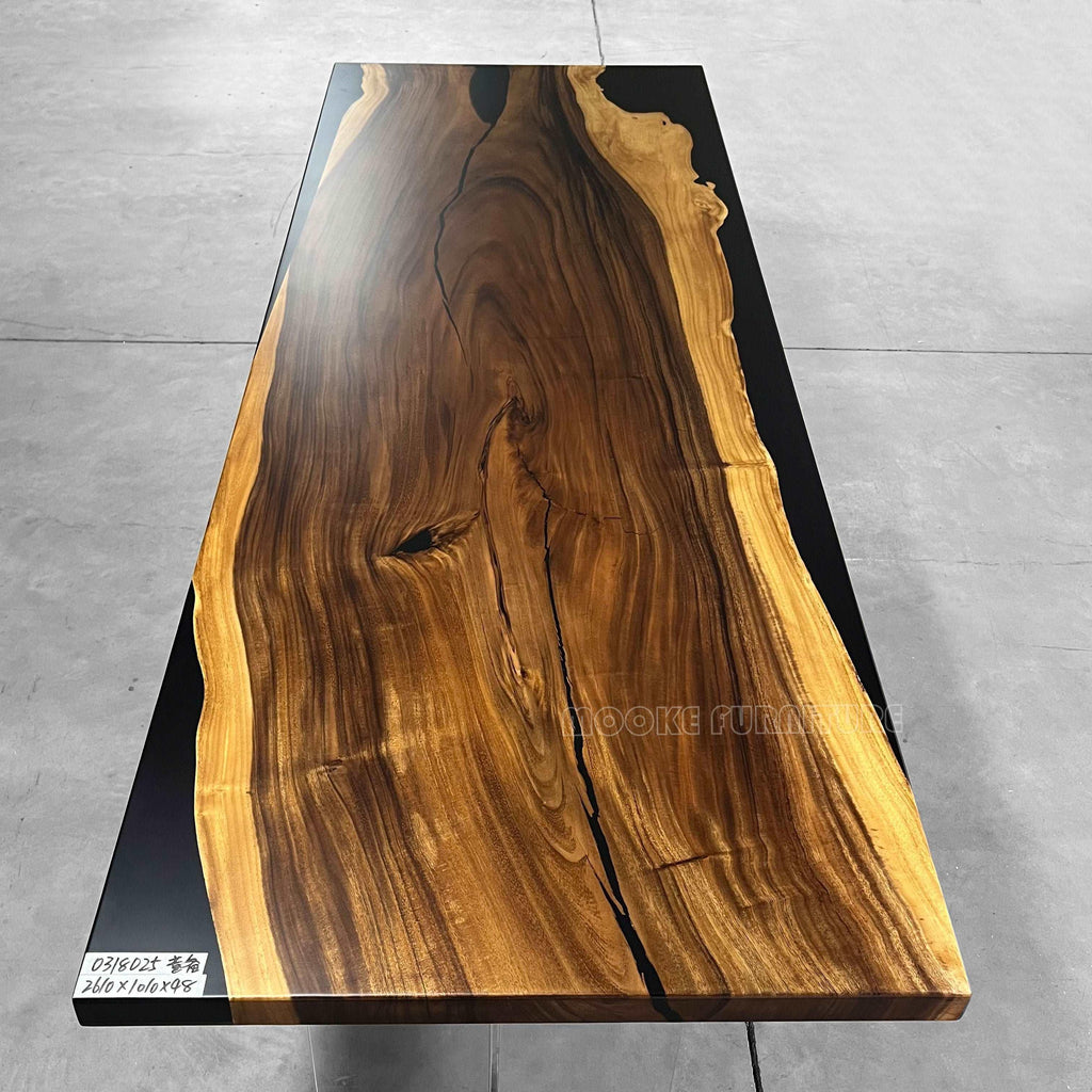 Personalized handmade river table black wood resin dining table for 8-10 seats - MOOKA FURNITURE