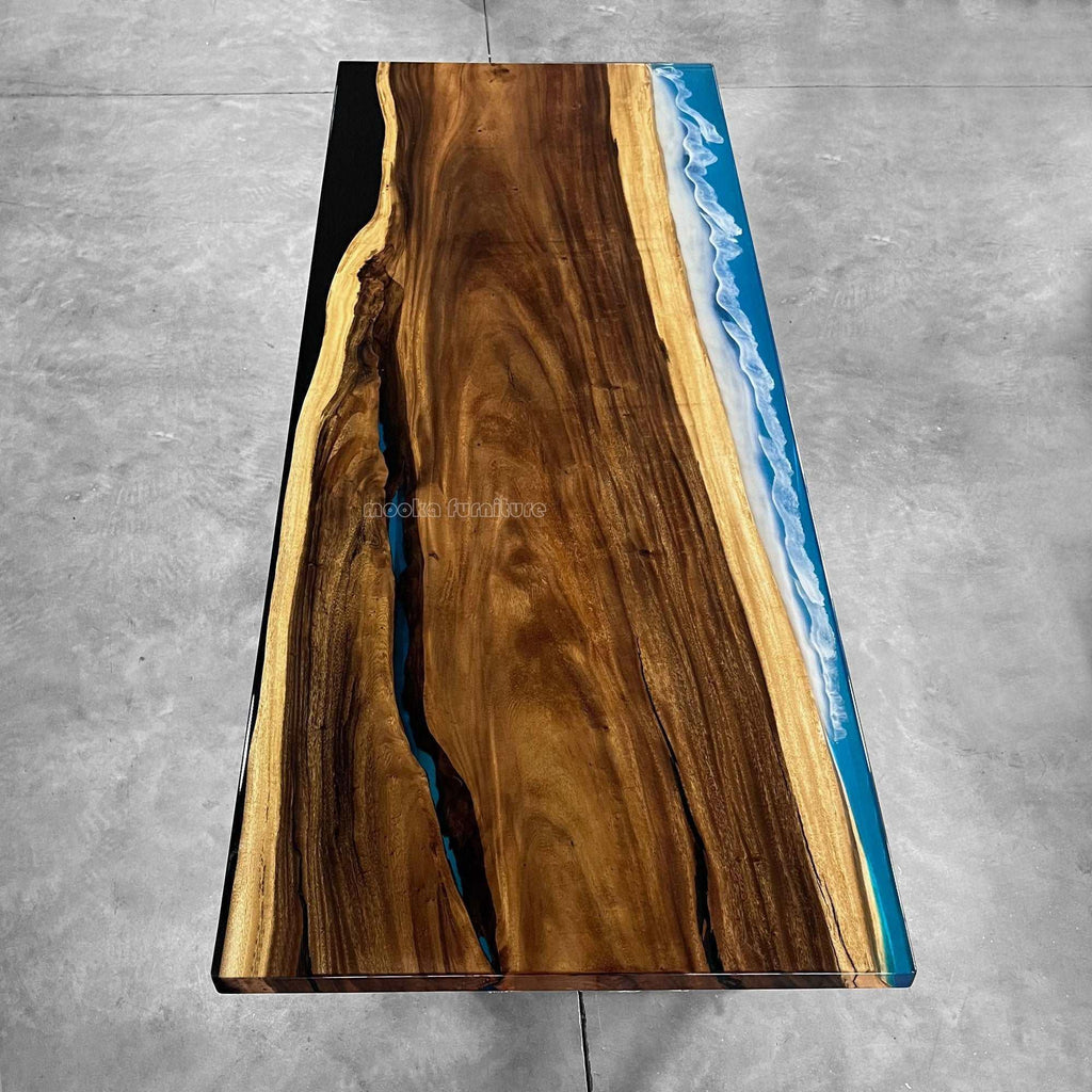 Multicolor epoxy with ocean theme wood dining table for 8 or 10 people - MOOKA FURNITURE