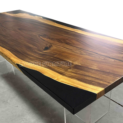 Personalized handmade river table black wood resin dining table for 10 seats