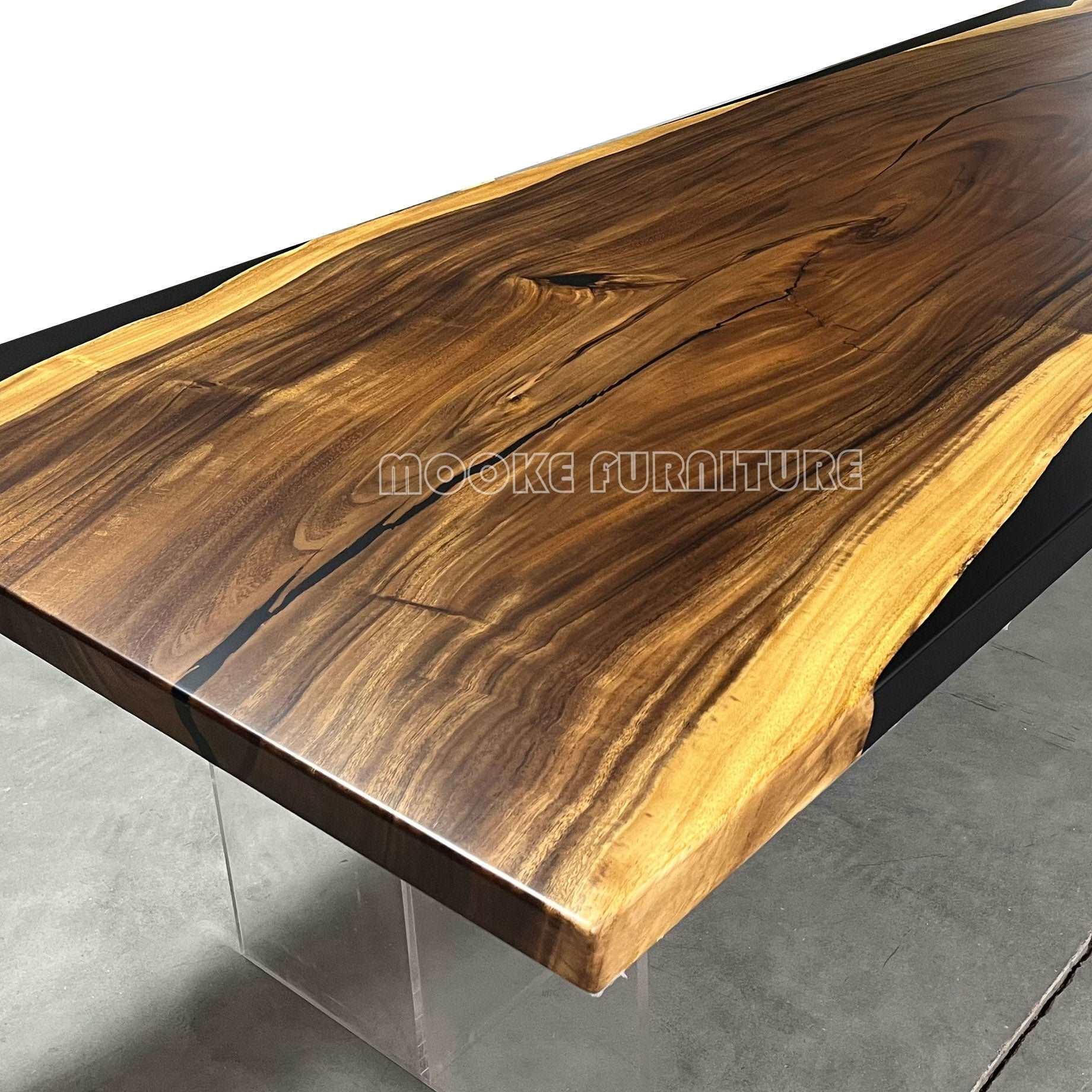 Personalized handmade river table black wood resin dining table for 8-10 seats - MOOKA FURNITURE