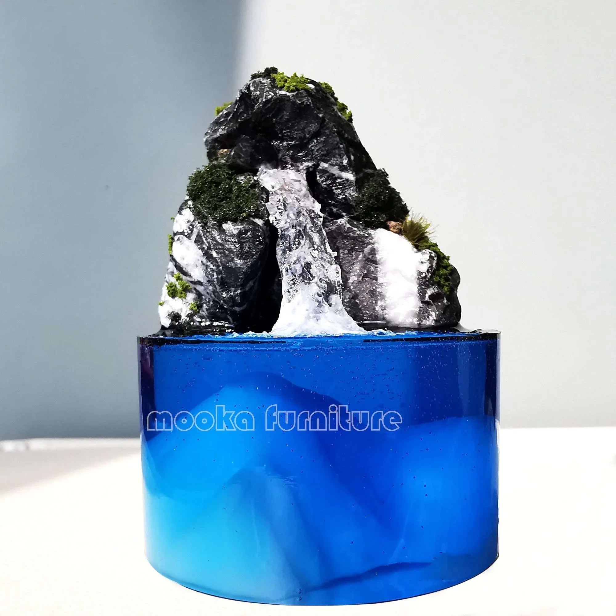 Desktop mini waterfall pool resin fountain by forest with light and glow in dark decoration home - MOOKA FURNITURE