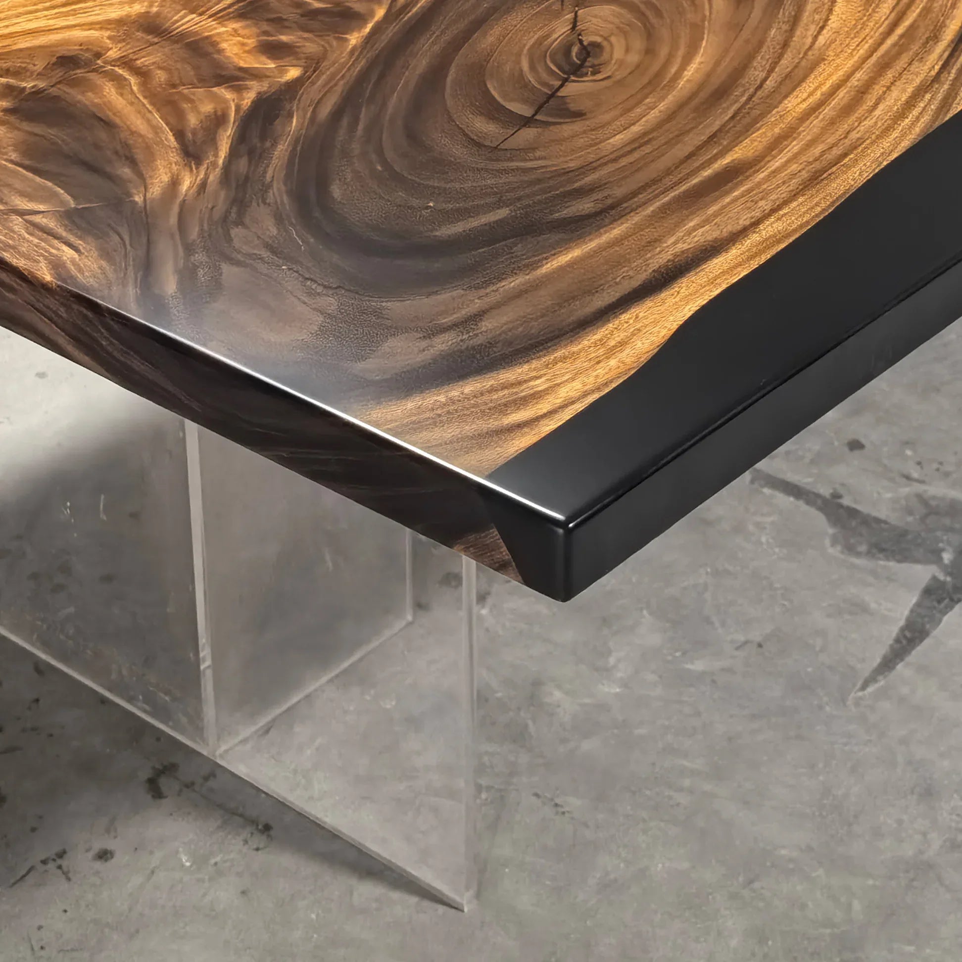 120 inch black resin river in middle wood dining table for 10-12 people - MOOKA FURNITURE