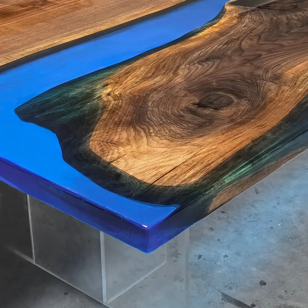 Live edge black walnut dining table blue river table for 10-12 people - MOOKA FURNITURE