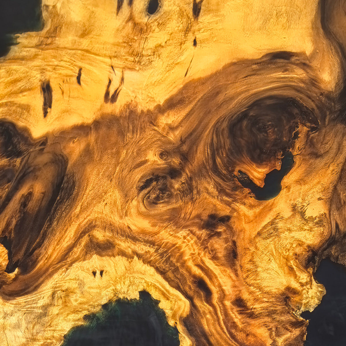 Custom made one piece wood dining table with deep blue epoxy exotic wood table for 8 10 people