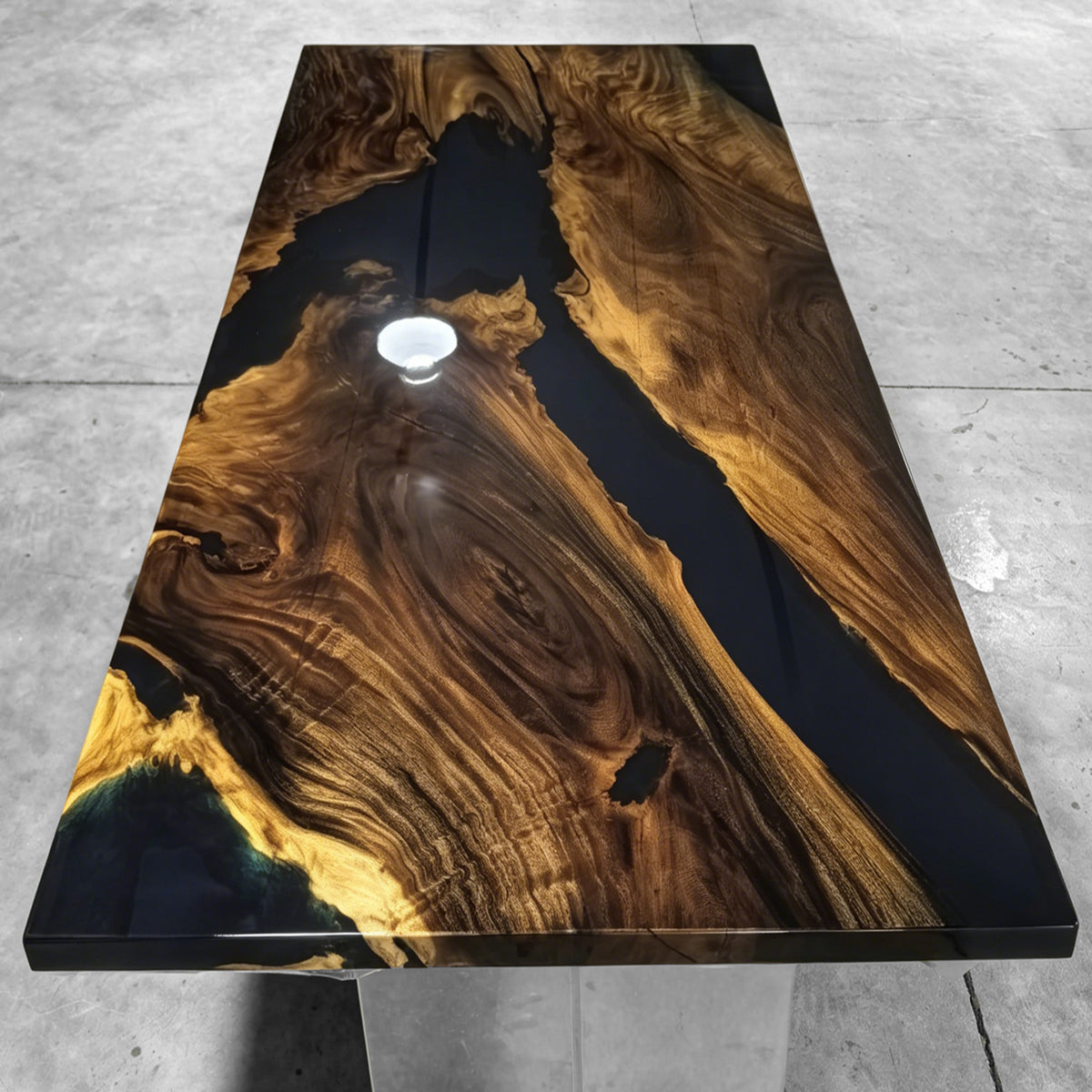 Deep blue epoxy luxury unique exotica wood dining table for 8 people