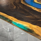 Luxury natural wood with blue epoxy dining river table for 6-8 people - MOOKA FURNITURE