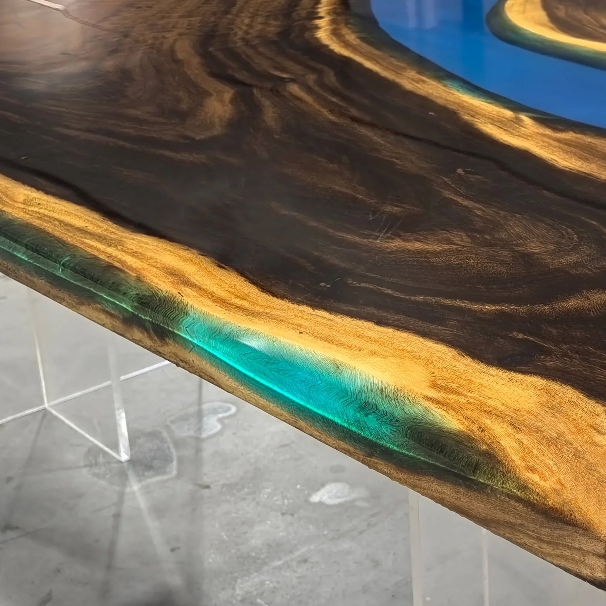 Luxury natural wood with blue epoxy dining river table for 6-8 people - MOOKA FURNITURE