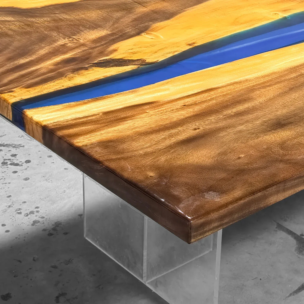 10 foot blue resin river table large wood dining table for 10-12 people - MOOKA FURNITURE
