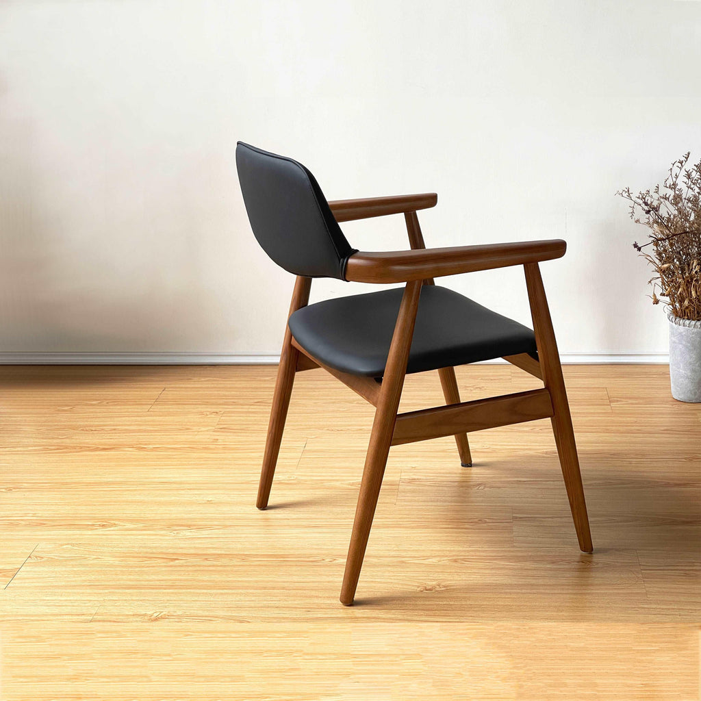 Sam Dining Chair in solid wood with easy clean vegan leather back rest and seat - MOOKA FURNITURE