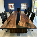 10ft Meeting table in black walnut solid wood slab conference table for 10 seats
