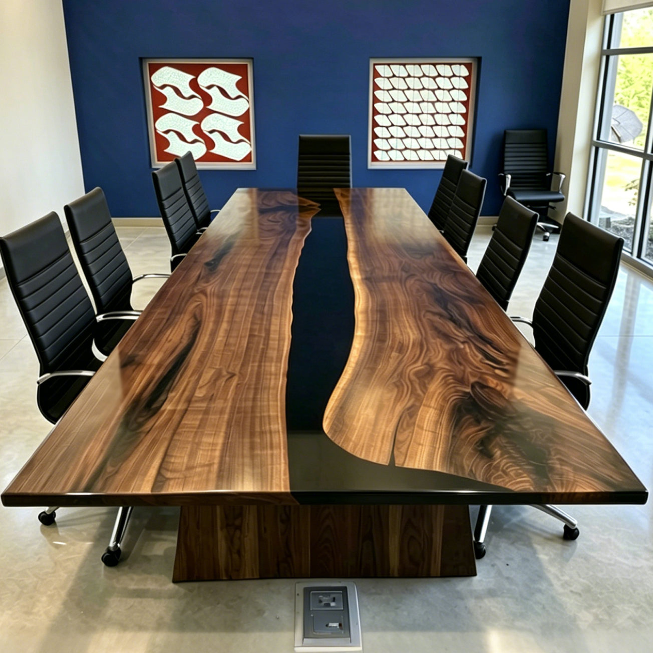 10ft Meeting table in black walnut solid wood slab conference table for 10 seats