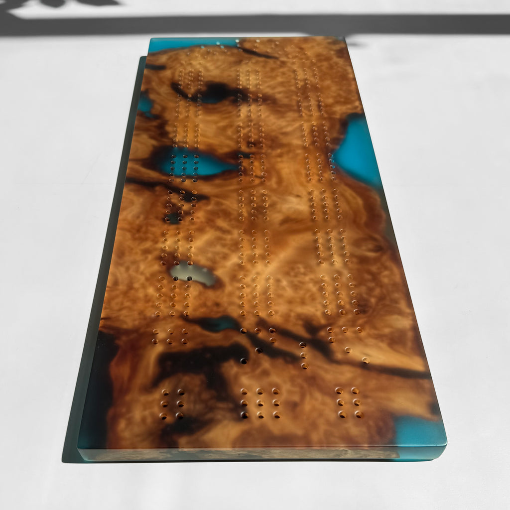 Unique Custom Handmade Luxury burl wood epoxy Cribbage Board