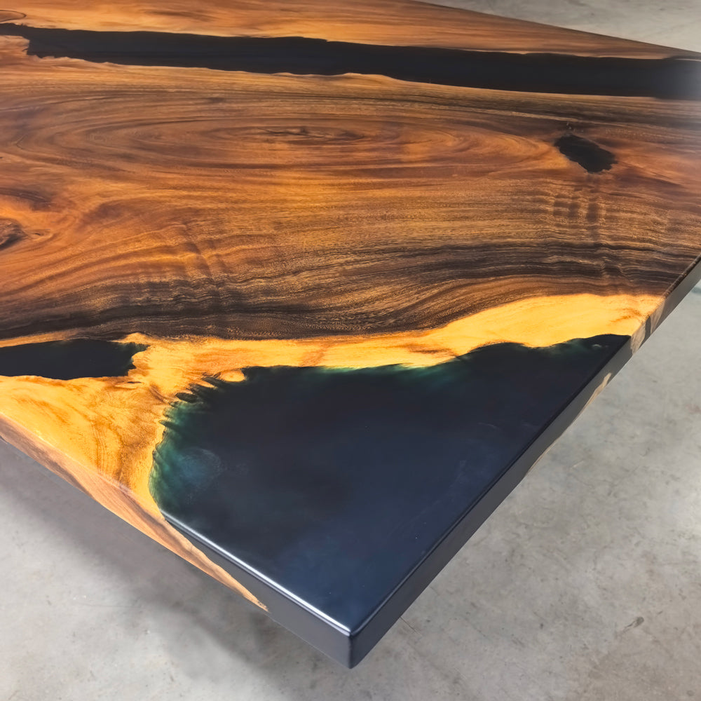 Deep blue epoxy luxury unique exotica wood dining table for 8 people