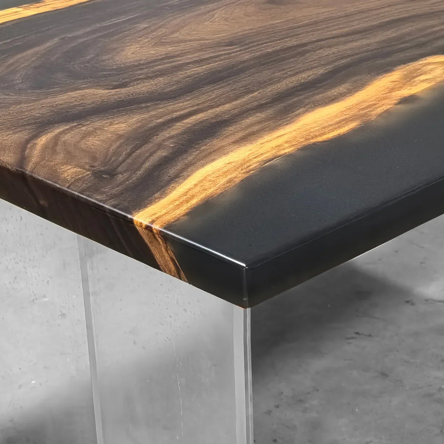 One piece natural wood with frosted grey epoxy river table dining table for 6-8 people - MOOKA FURNITURE