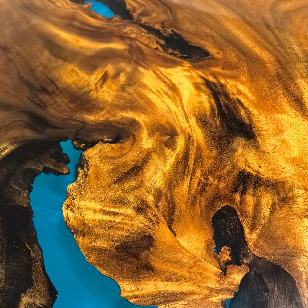 Unique stylish blue epoxy wood dining table for 8-10 people - MOOKA FURNITURE