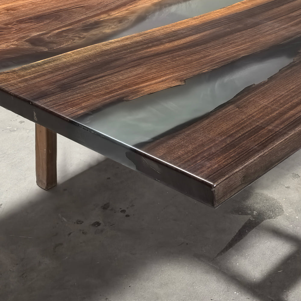 120 inch black walnut grey resin river table large dining table 10-12 seats