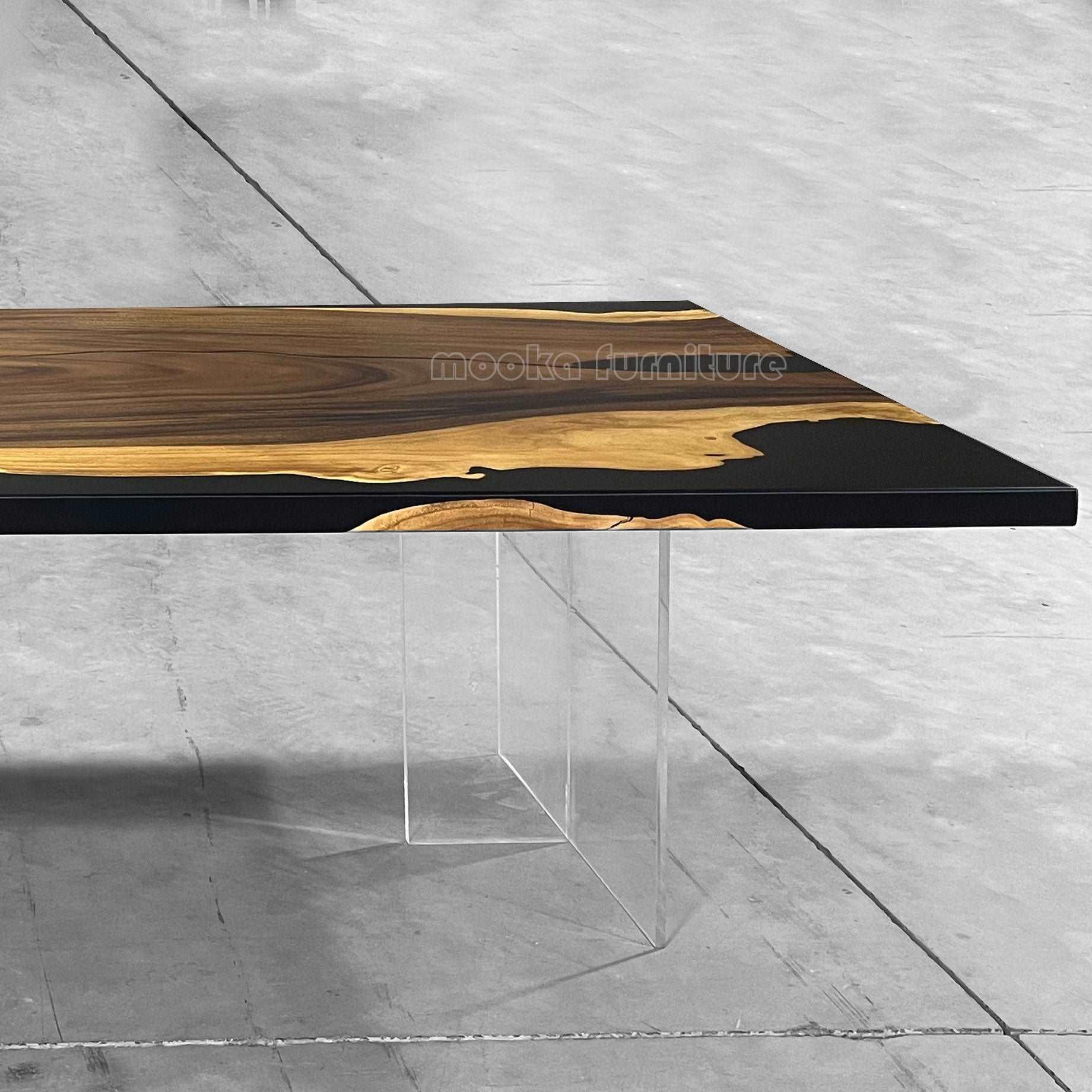 Personalized handmade river table black wood resin dining table for 8-10 seats - MOOKA FURNITURE