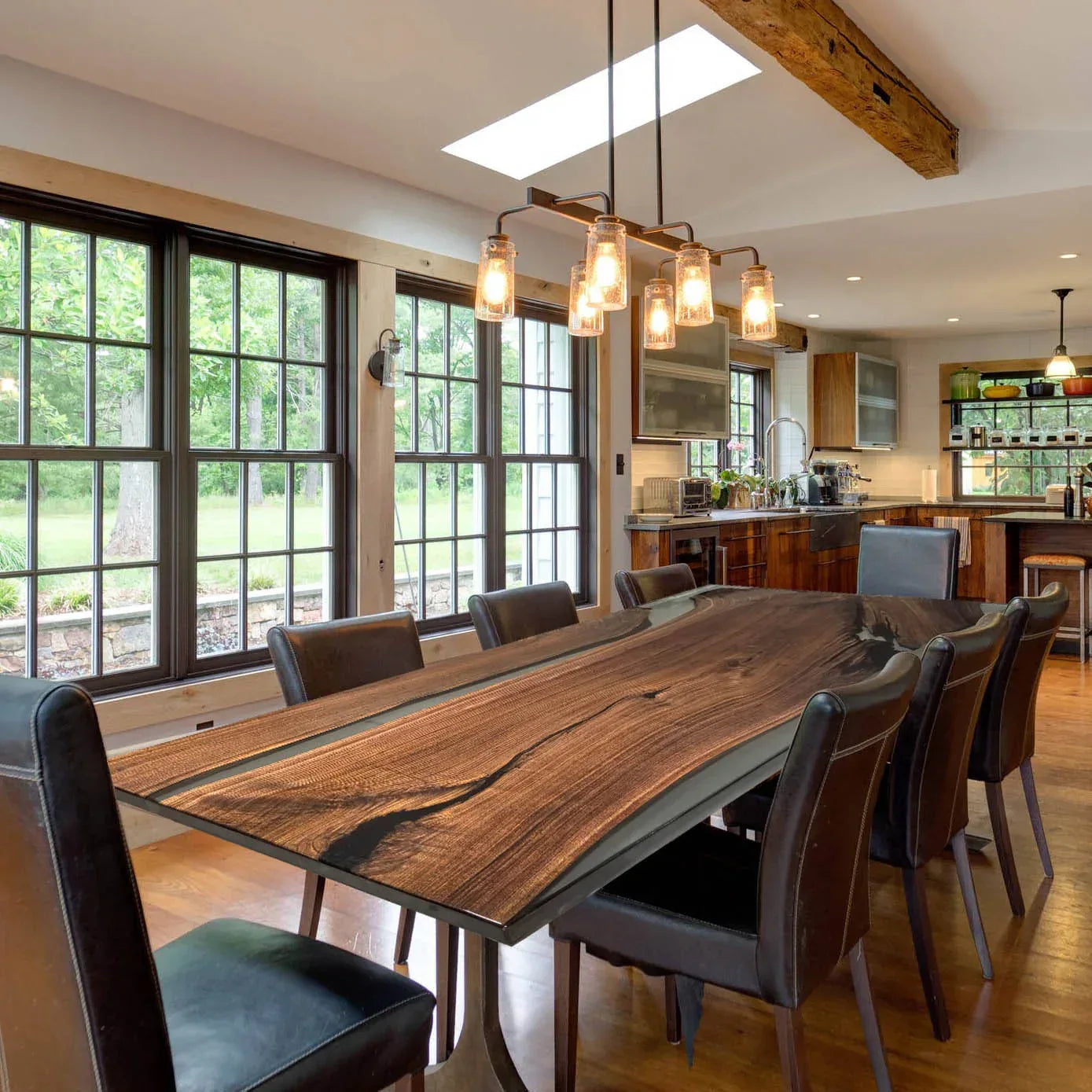 Unique black walnut epoxy river table organic wood dining table