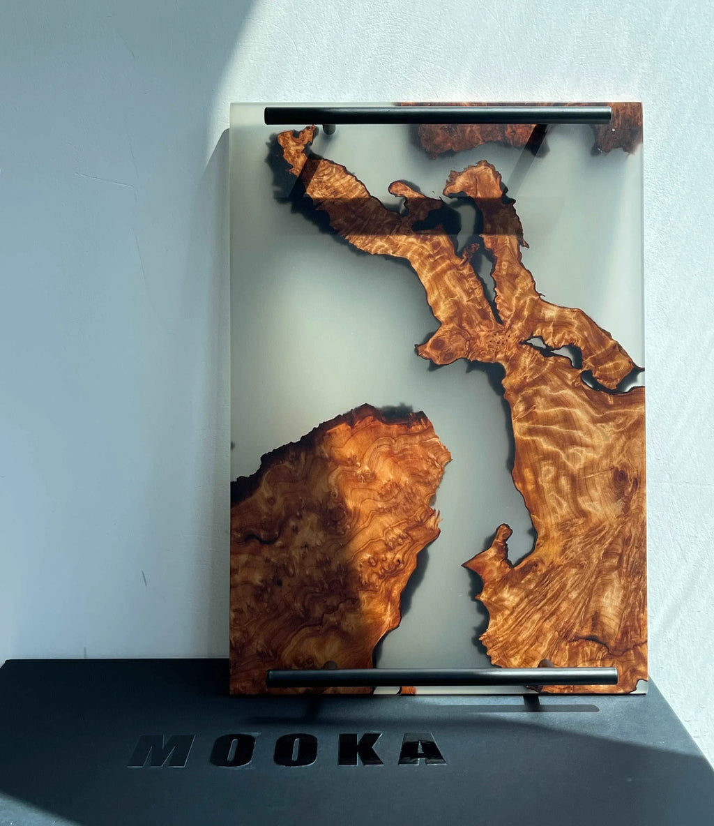 Boutique serving tray kitchen Cheese paddle poxy wood Board w/ handle best gift - MOOKA FURNITURE