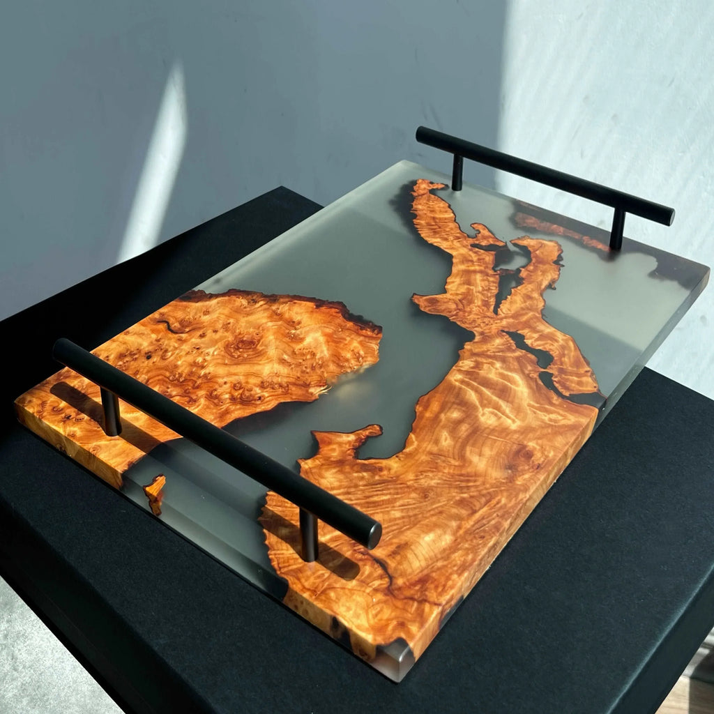 Boutique serving tray kitchen Cheese paddle poxy wood Board w/ handle best gift - MOOKA FURNITURE