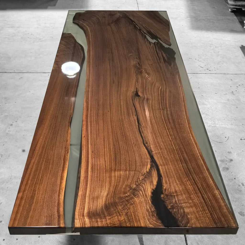 Unique black walnut epoxy river table organic wood dining table for 8-10 seat - MOOKA FURNITURE