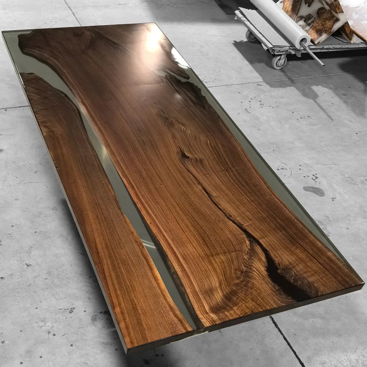 Unique black walnut epoxy river table organic wood dining table