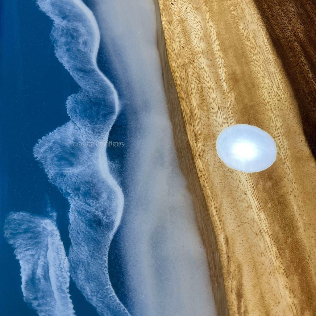 Multicolor epoxy with ocean theme wood dining table for 8 or 10 people - MOOKA FURNITURE