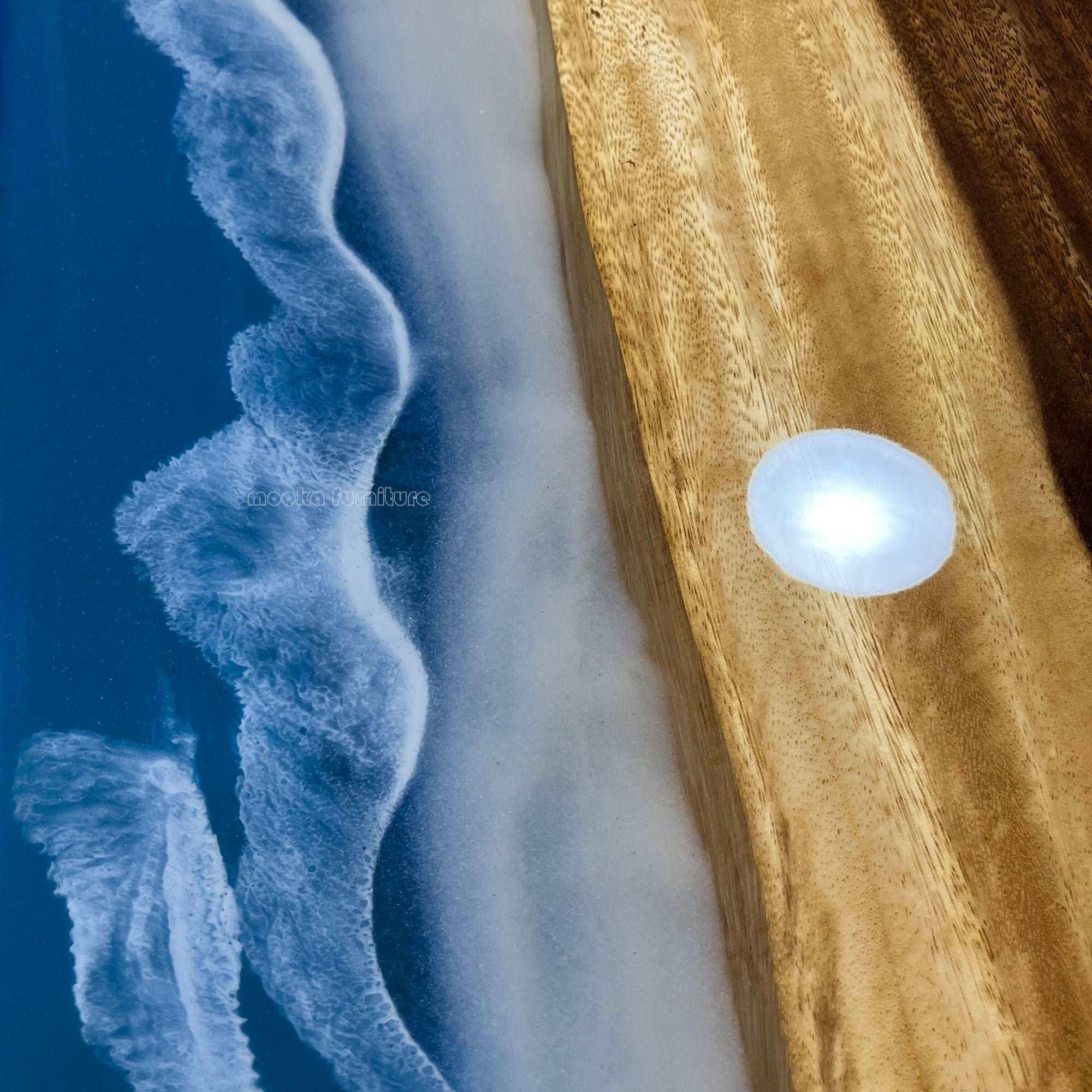 Multicolor epoxy with ocean theme wood dining table for 8 or 10 people - MOOKA FURNITURE