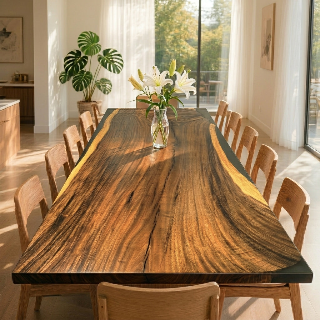 145 inch long large size for 12 person solid wood black epoxy river table 12 feet long communal dining table