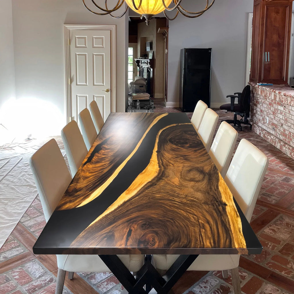 Unique stylish black epoxy wood dining table for 8-10 people - MOOKA FURNITURE