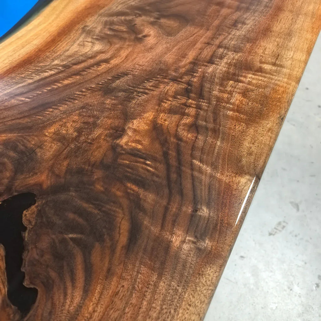 Black walnut blue epoxy river table dining table for 8 seats - MOOKA FURNITURE